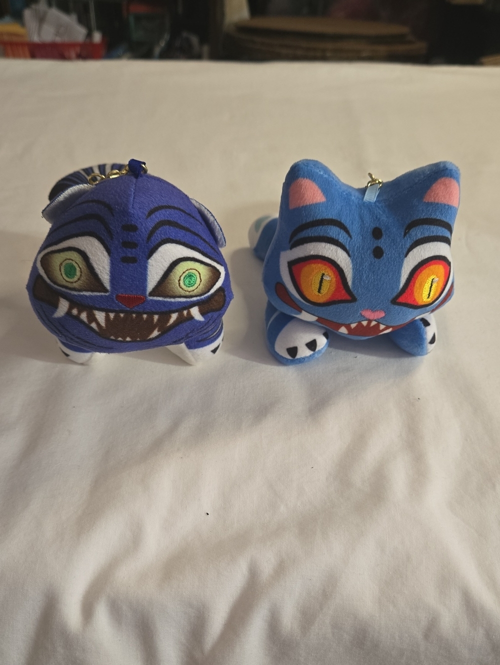 K POP set Of 2 Blue Cartoon Cat Plush Keychains with Animated Faces